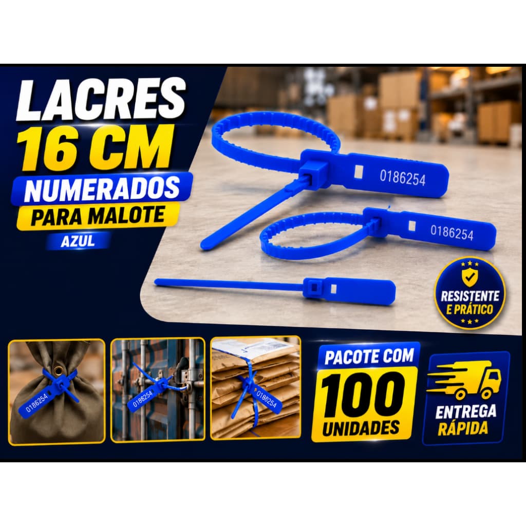 500  LACRES 16 CM NUMERADOS PARA MALOTE  ( AZUL )