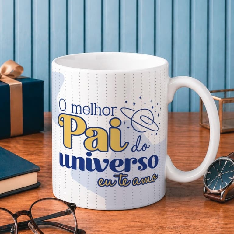 Caneca Feliz Dia dos Pais Presente Lembrancinha Porcelana 325ml