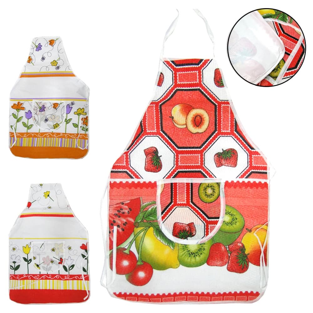 AVENTAL DE ALGODAO/POLIESTER PARA COZINHA COM FORRO + BOLSO 65X45CM