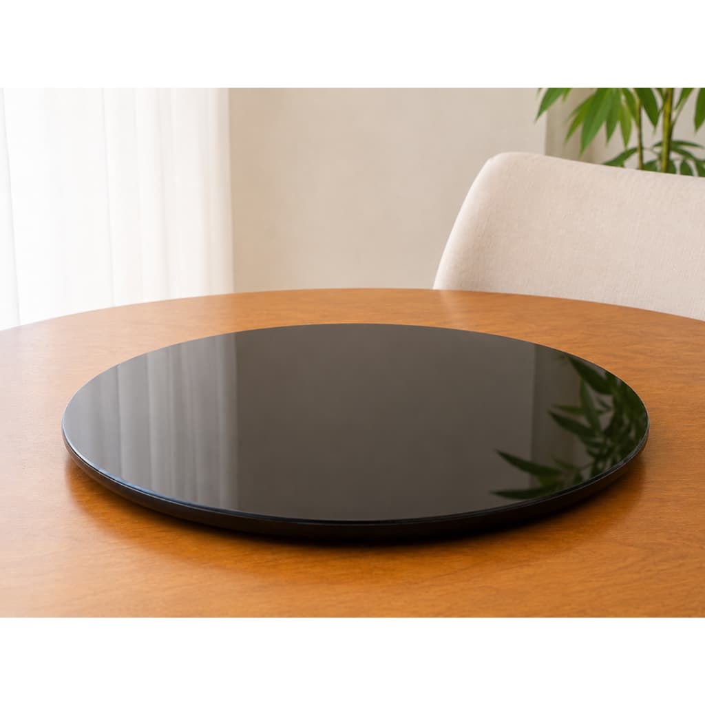 Prato Giratório 50cm com Vidro Preto Centro de Mesa de Jantar Bandeja de Servir Funcional e Decorativo