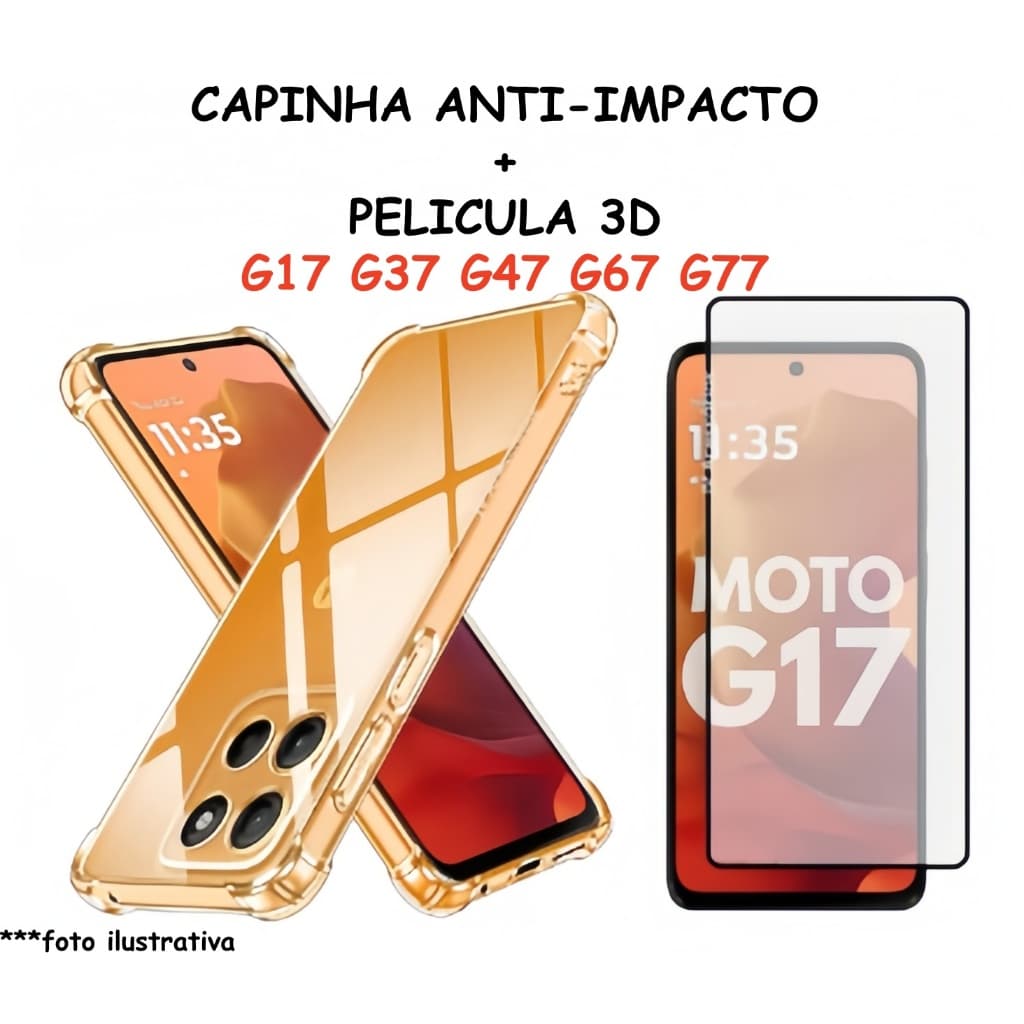 Capa Capinha + Película Vidro 3D Para Moto G17/G37/G47/G67/G77 Vários Modelos