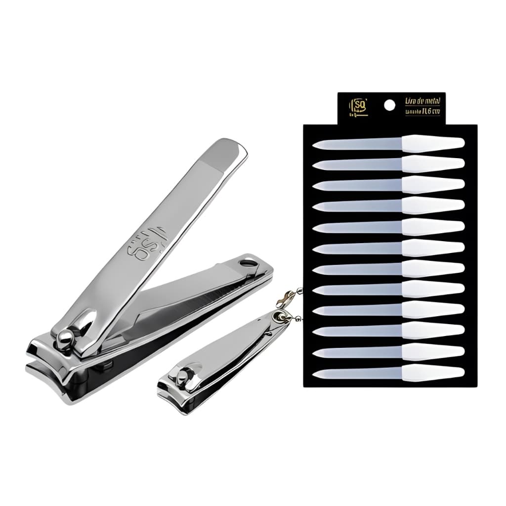 Kit Cortadores de Unhas Grande + Pequeno + Kit de Lixas de Unhas Com 12 Un