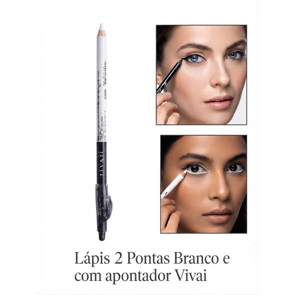Kit 2 Lápis de Olho 2 em 1 Branco e Preto Delineador Vivai