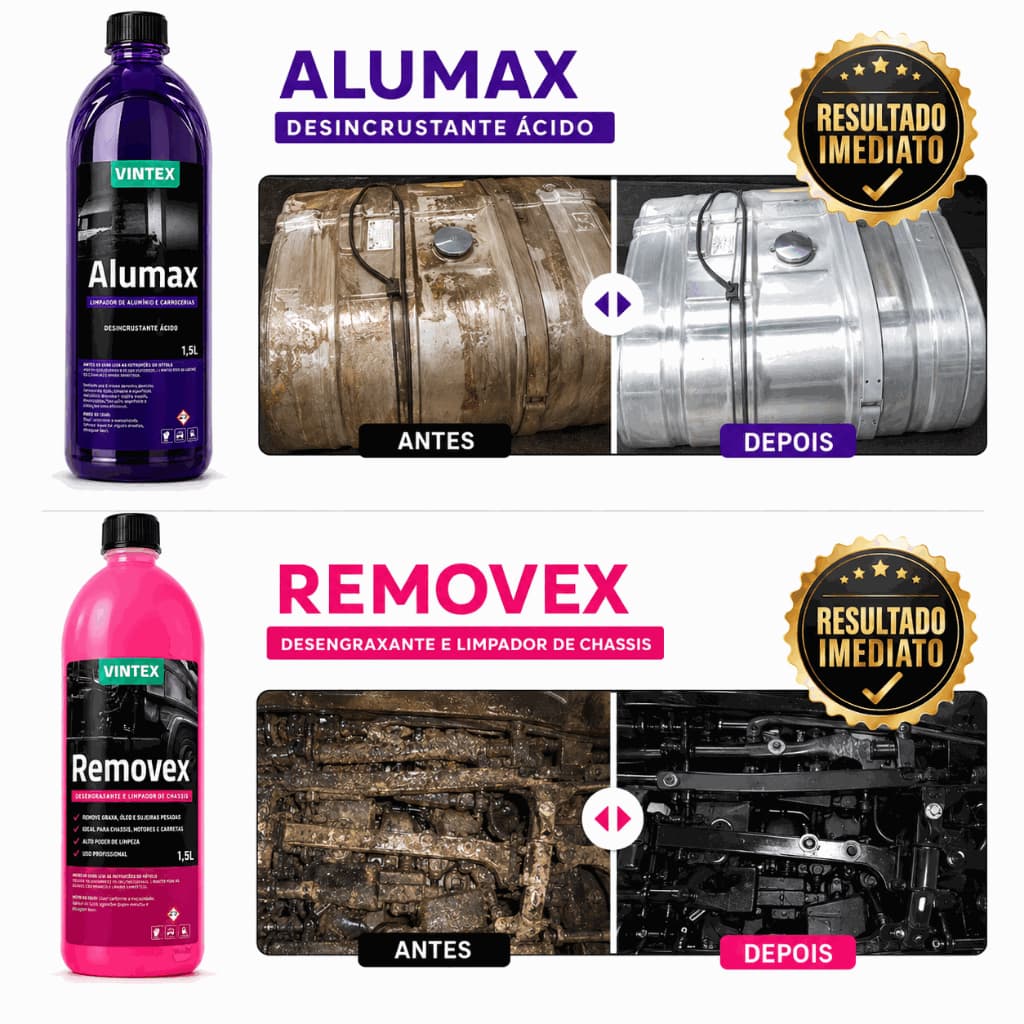Kit Alumax + Removex Vintex 1,5L Limpa Alumínio Chassi Motor Desengraxante Profissional Limpeza Pesada