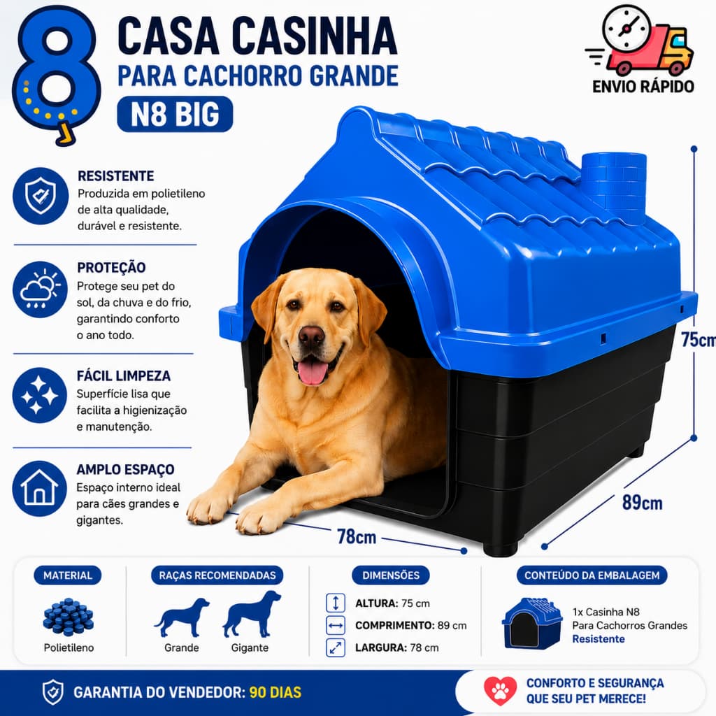 Casinha Plástica Desmontável Cachorros Cães Grande Porte N 8