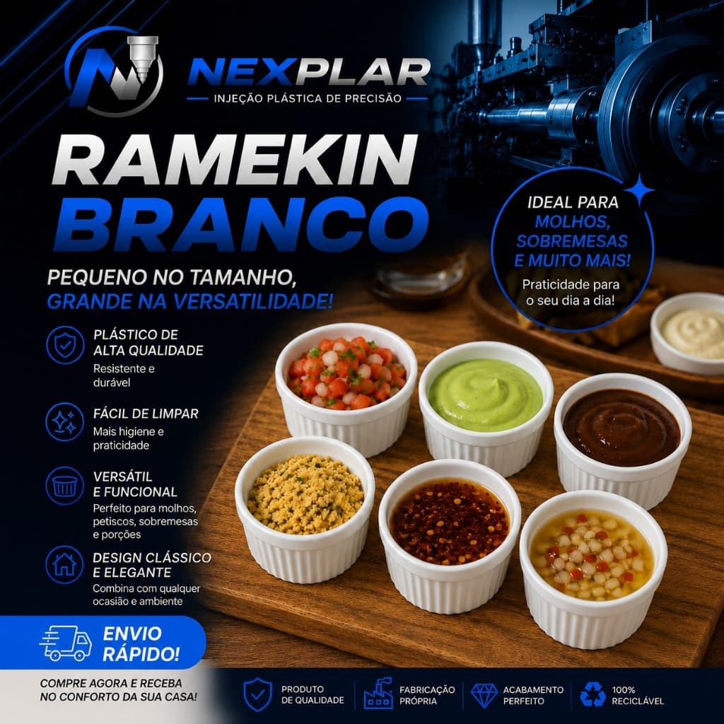 Kit 5 a 50 Ramekin Plástico 100ml Canelado para Molhos, Patês, Petiscos, Sobremesas, Churrasco, Buffet, Restaurante e Fe