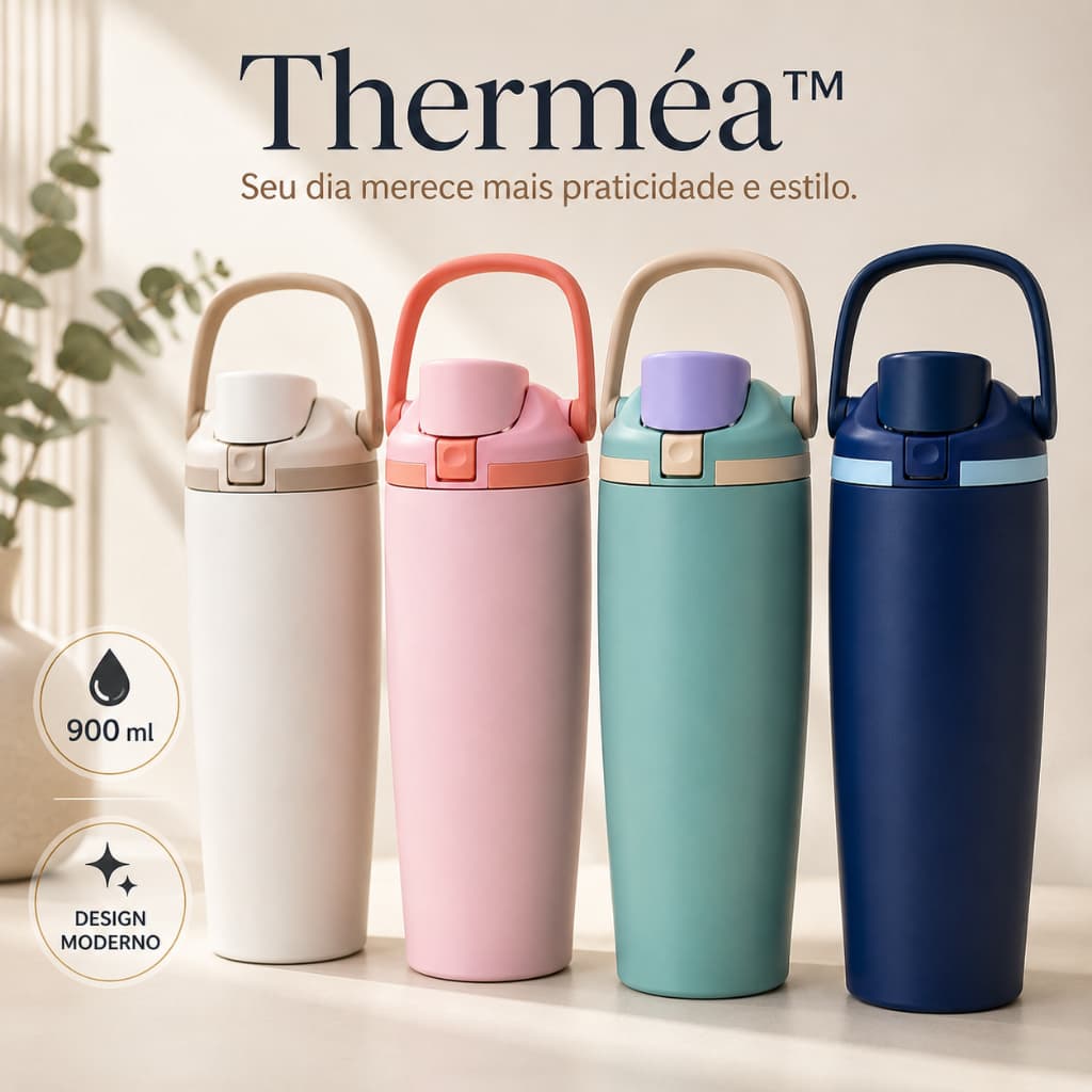 Garrafa Térmica 900ml com Alça Therméa para Água Café Chá Bebidas Quentes e Frias Portátil Resistente
