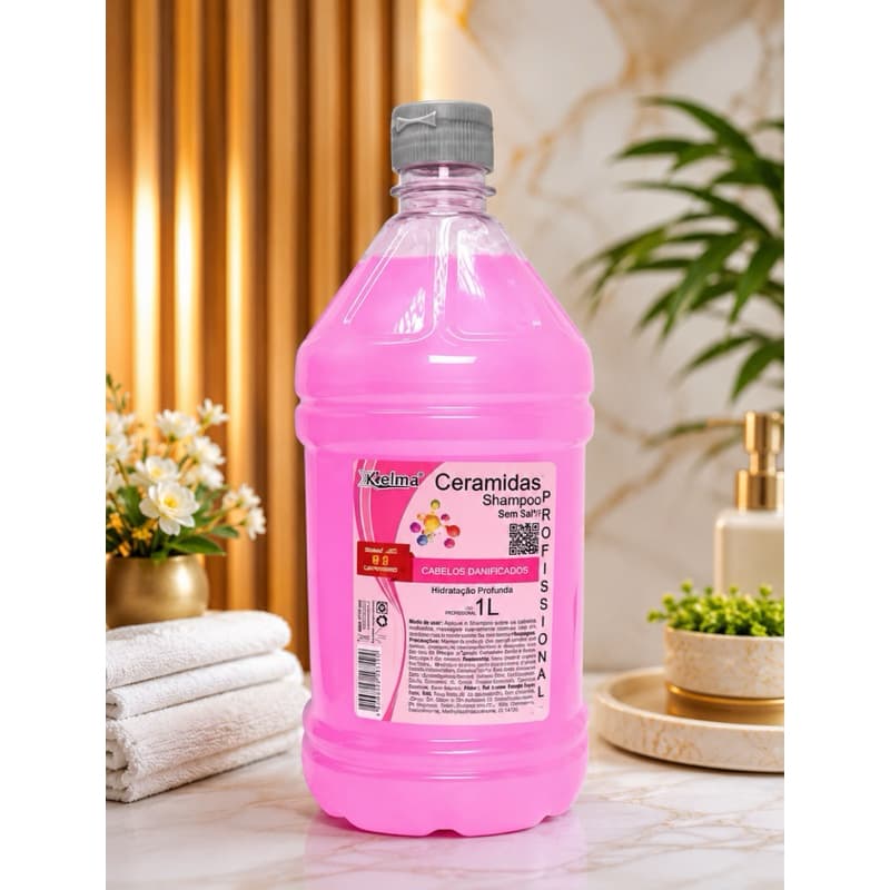 Shampoo Ceramidas Kelma 1L Sem Sal para Cabelos Danificados Hidratação Profunda