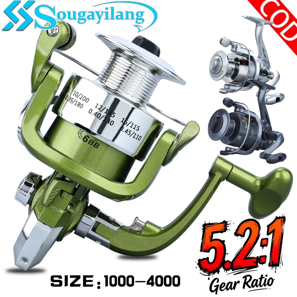 Sougayilang Molinete de Pesca 6 Rolamentos Relação 5.2:1 Drag Fibra Carbono Alça Intercambiável Direita e Esquerda