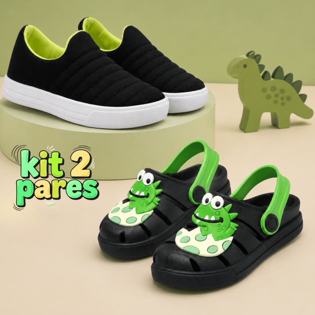 Kit 2 Pares Tênis Calce Fácil Infantil e Sandália Menino Confortável