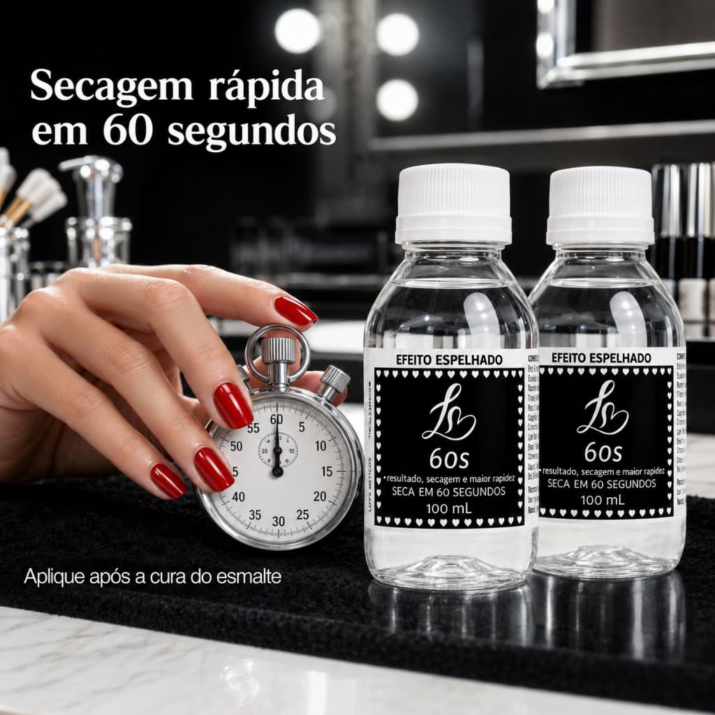 Kit 2 Refil Extra Brilho 60s Love It 100ml Top Coat Secagem Rápida Efeito Espelhado