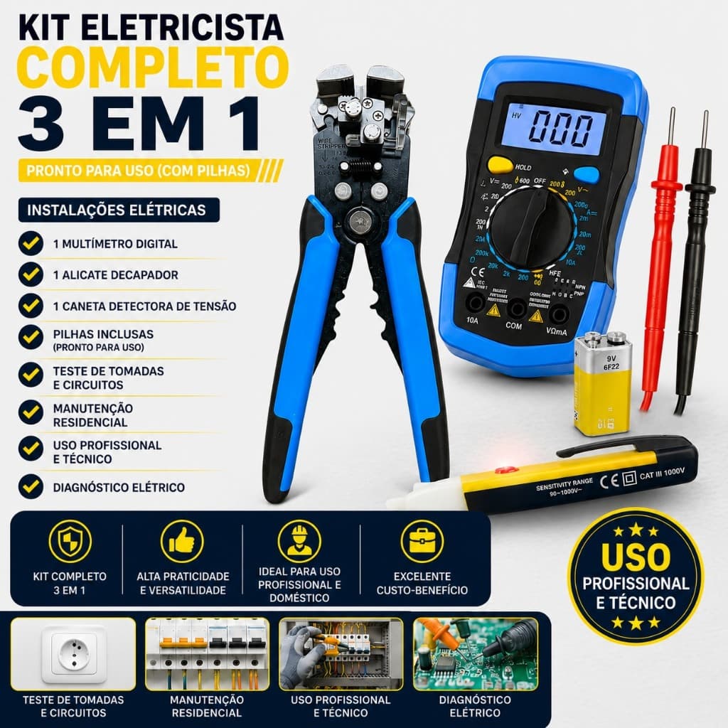 Alicate Desencapador Crimpar Descascador Terminal Multímetro Digital Caneta de Teste