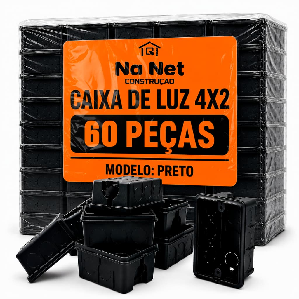 Kit Caixa de Luz 4x2 Reforçada P/ Tomada Interruptor Embutir Preto