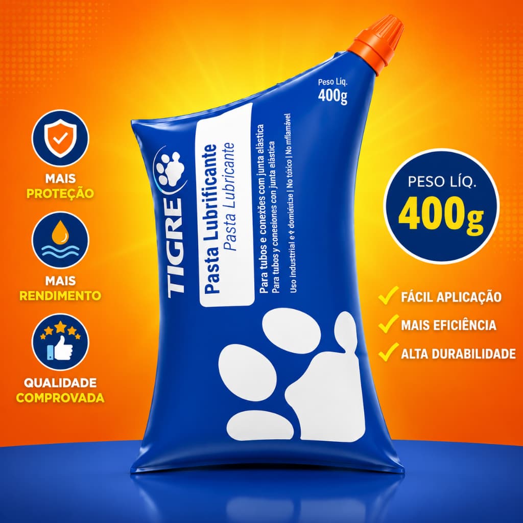 Pasta Lubrificante Bisnaga Tigre 400g Original | Lubrificante para Tubos PVC | Fácil Aplicação