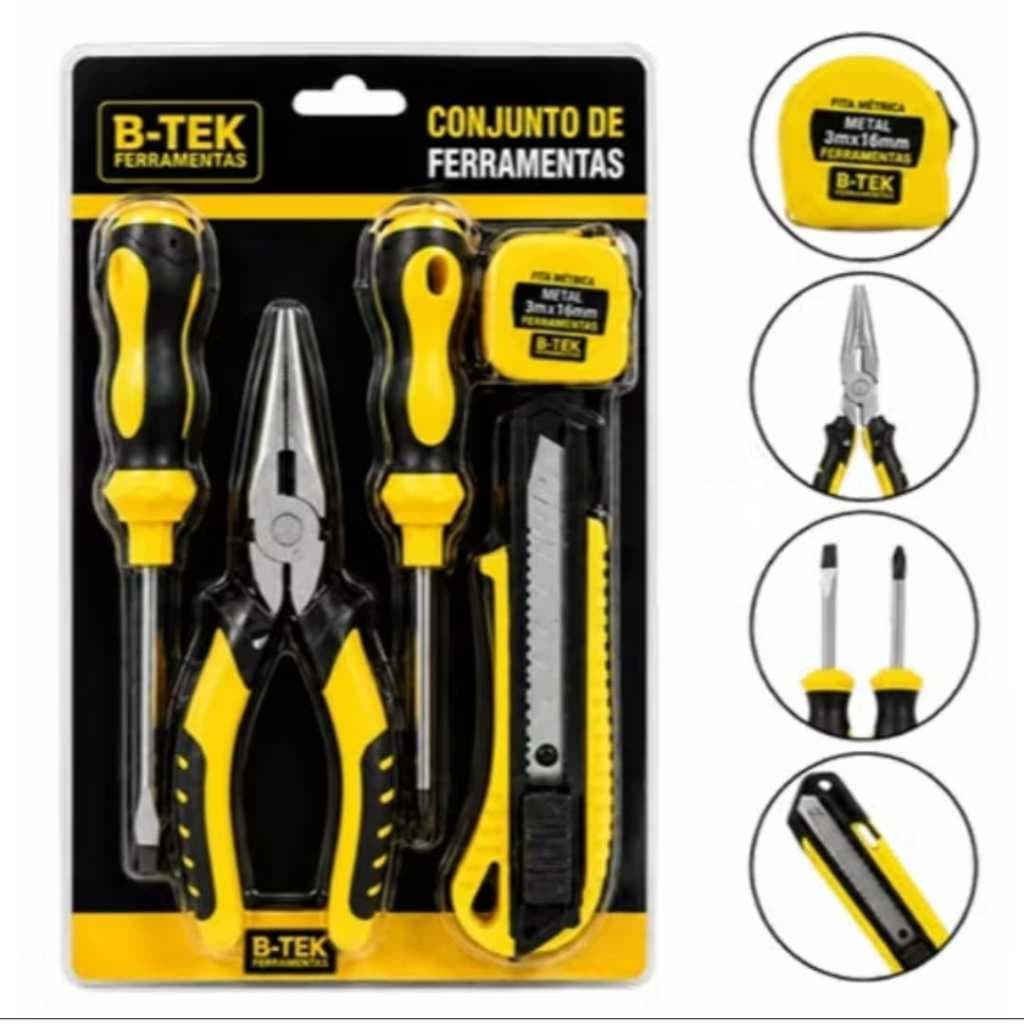 Conjunto de ferramentas 5 peças chave de fenda, alicate de bico fino, estilete, trena original