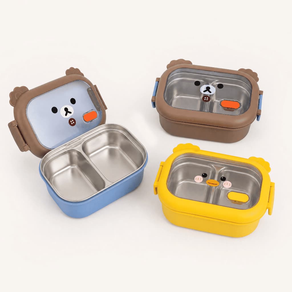 Marmita Infantil Inox 500ml Divisórias Lancheira Escolar Travas Porta Lanche Infantil Banho Maria