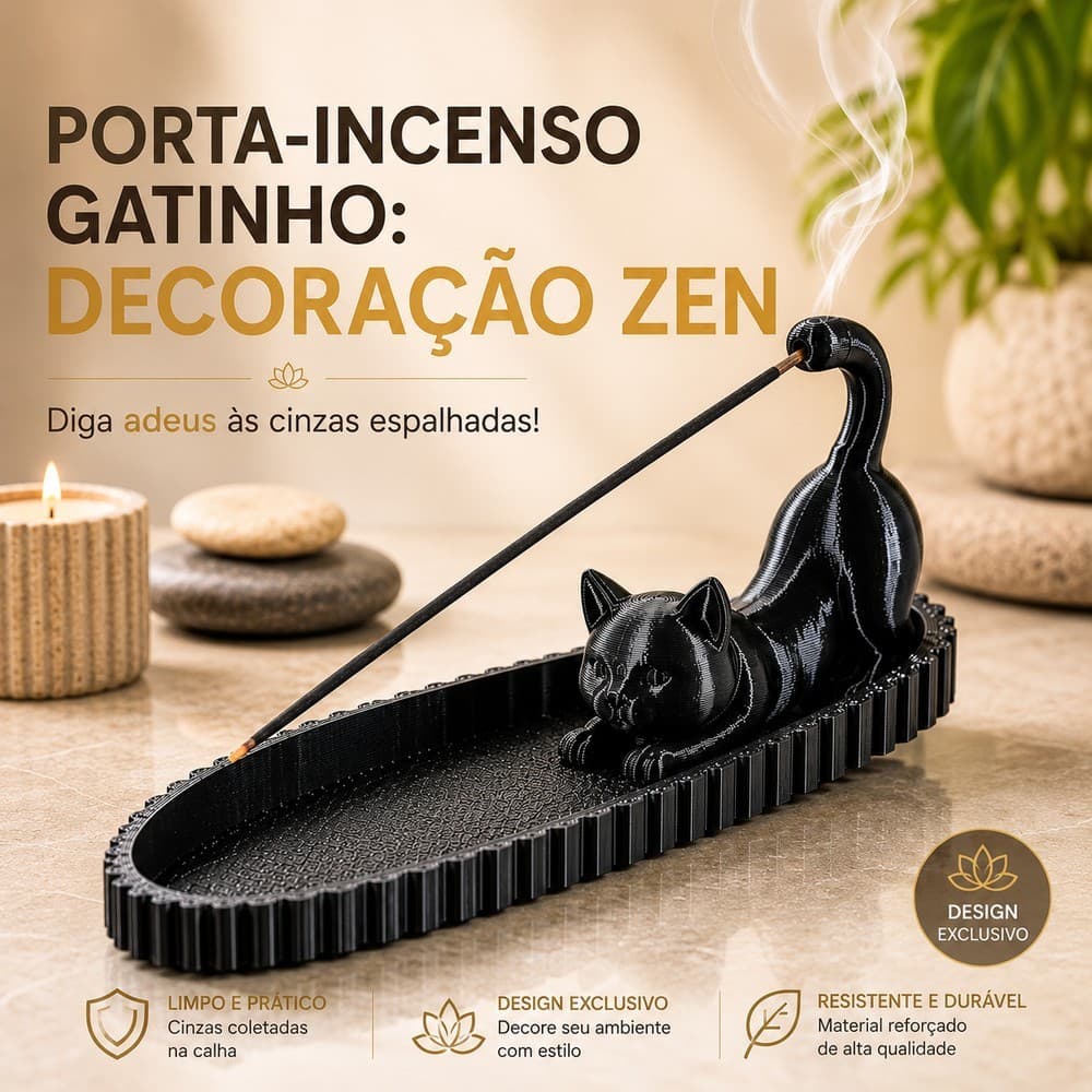 Porta Incenso Gato Suporte para Incenso Decorativo Incensario Zen Decoração Boho Queimador de Varetas Gatinho Fofo