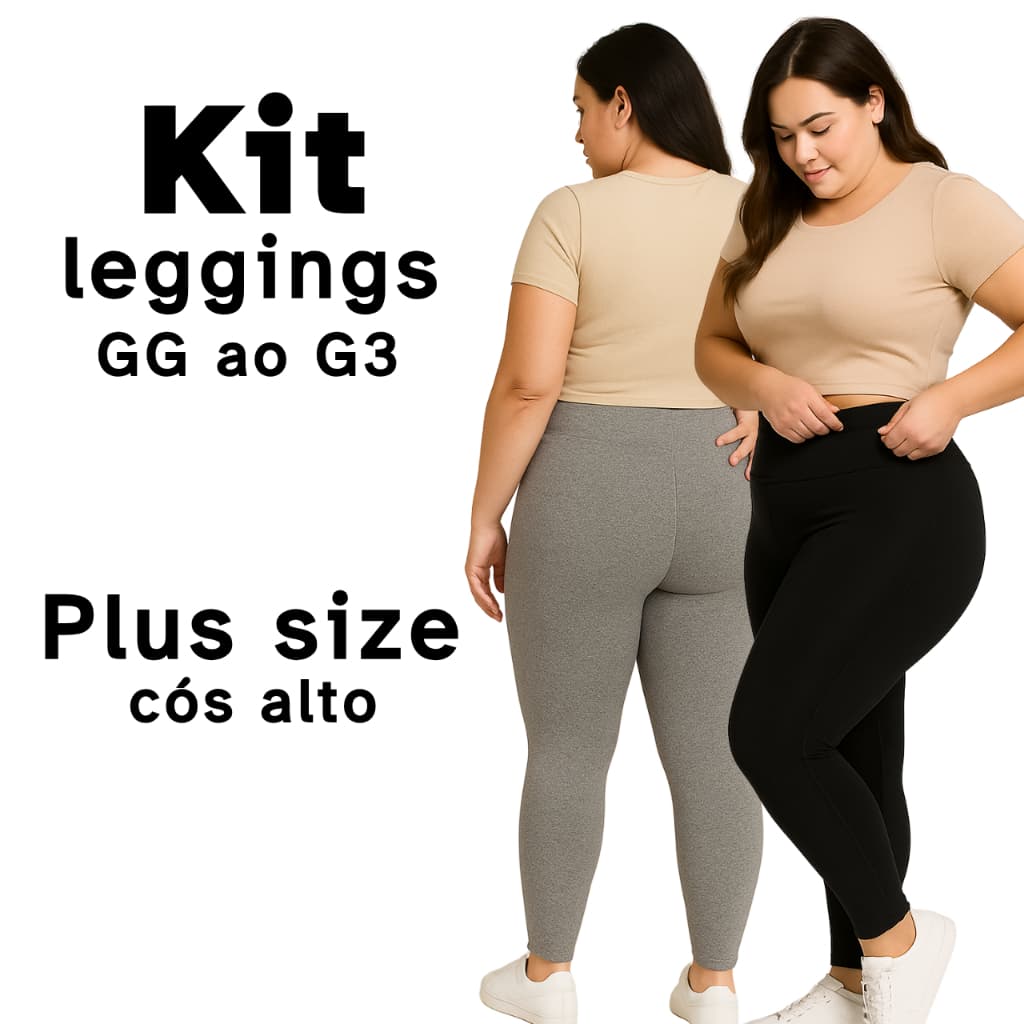 Kit Calça Legging Feminina Plus Size Suplex Cintura Alta Modela Corpo Academia Treino Confortável GG G1 G2 G3