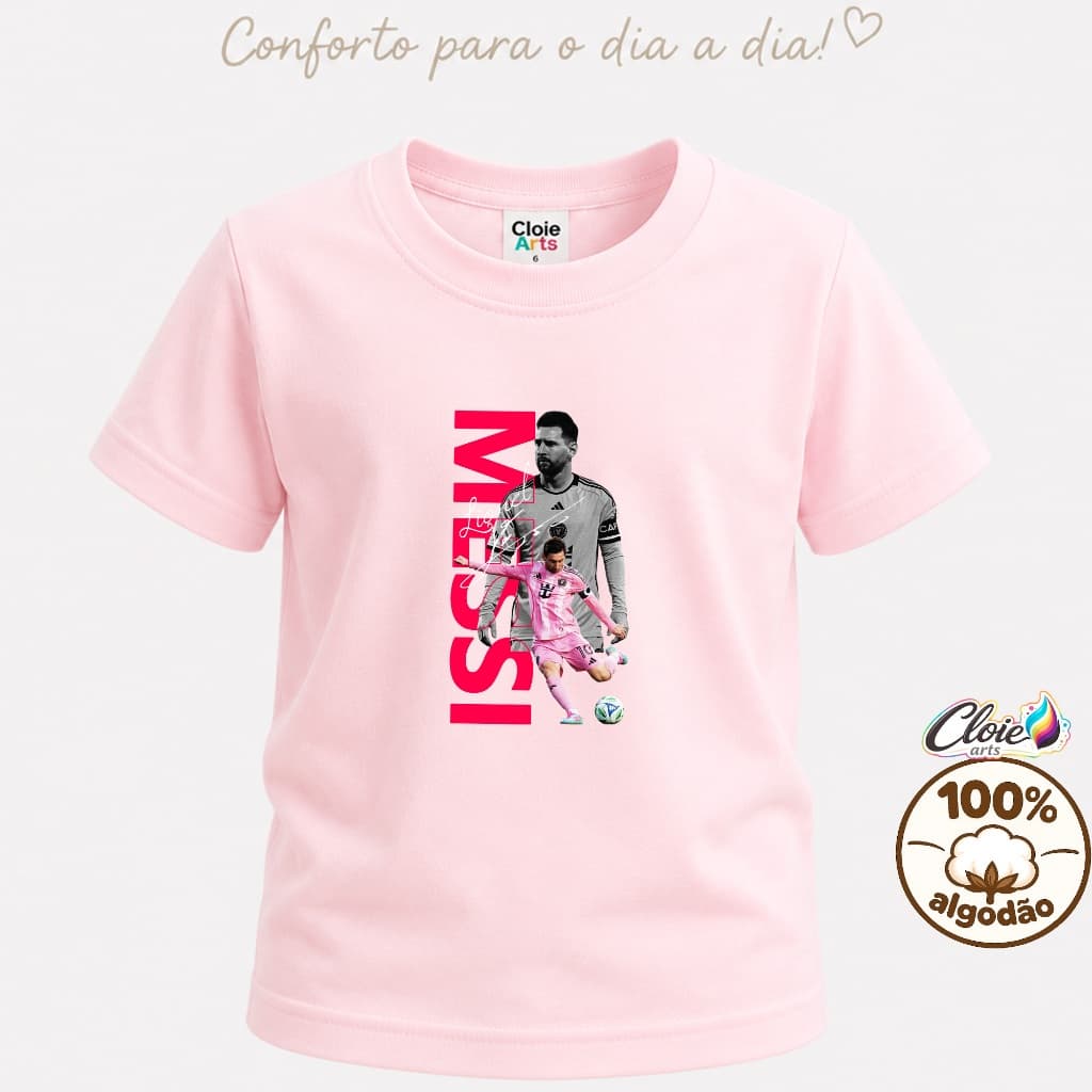 Camiseta Infantil 100% Algodão  Lionel Messi Craque do Futebol Presente para Crianças Inspirada no unissex Confortável.