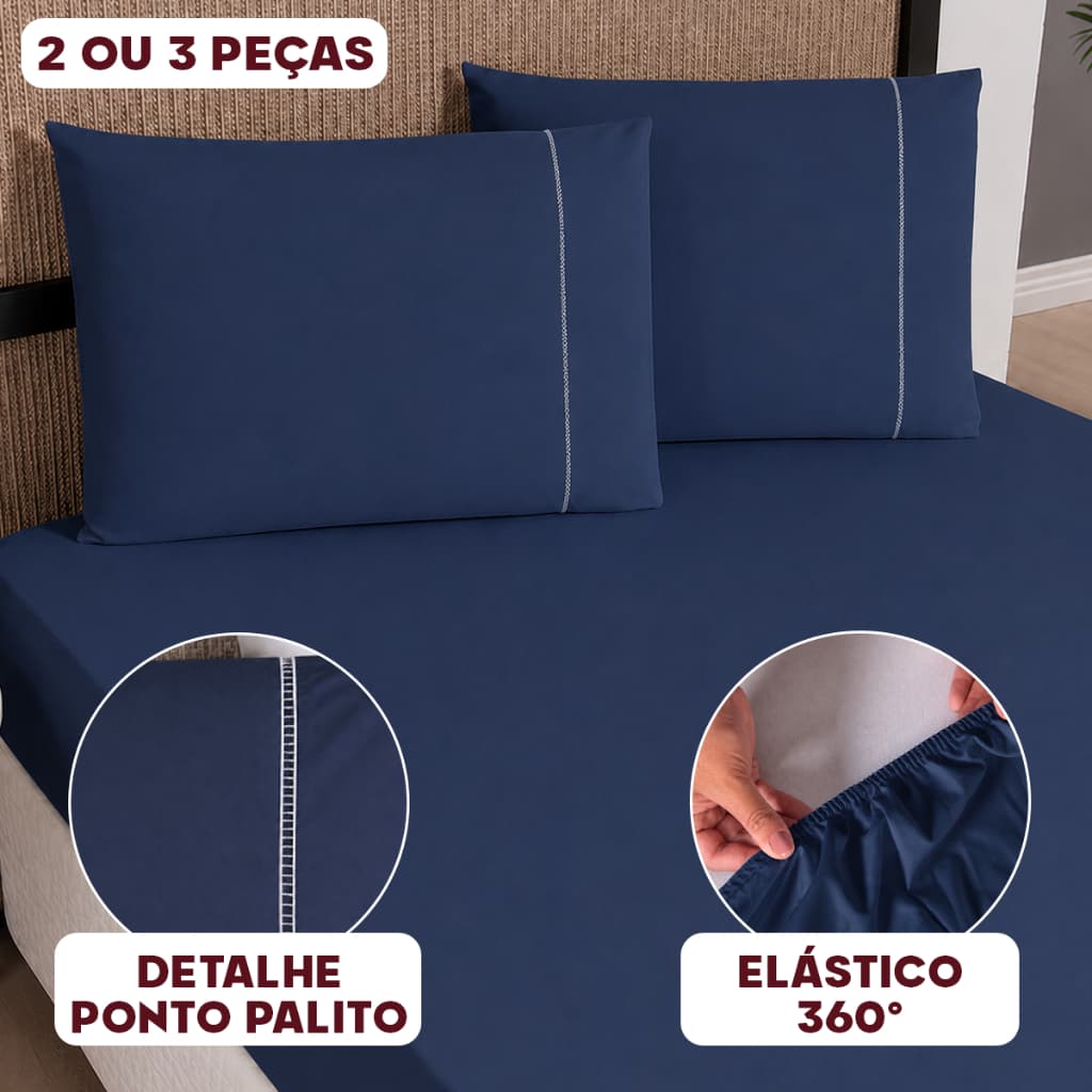 Jogo de Lençol Ponto Palito Micropercal 2 ou 3 Peças com Elástico Casal Queen King Solteiro