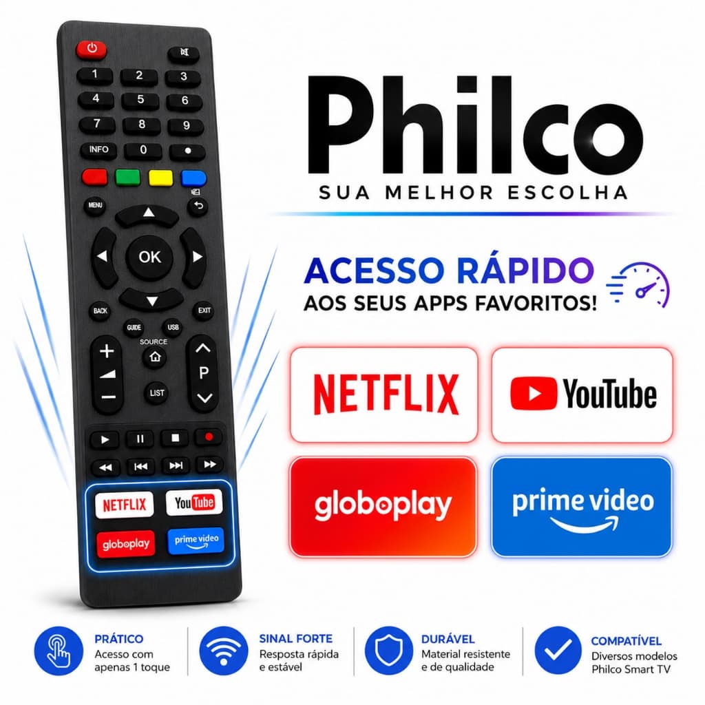 Controle Remoto para TV Philco Smart Universal com Atalhos Pronto para Usar