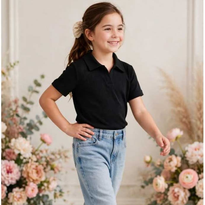 CAMISA  INFANTIL MENINA BLUSA ELEGANTE TECIDO CANELADO CONFORTO E ESTILO MANGA CURTA