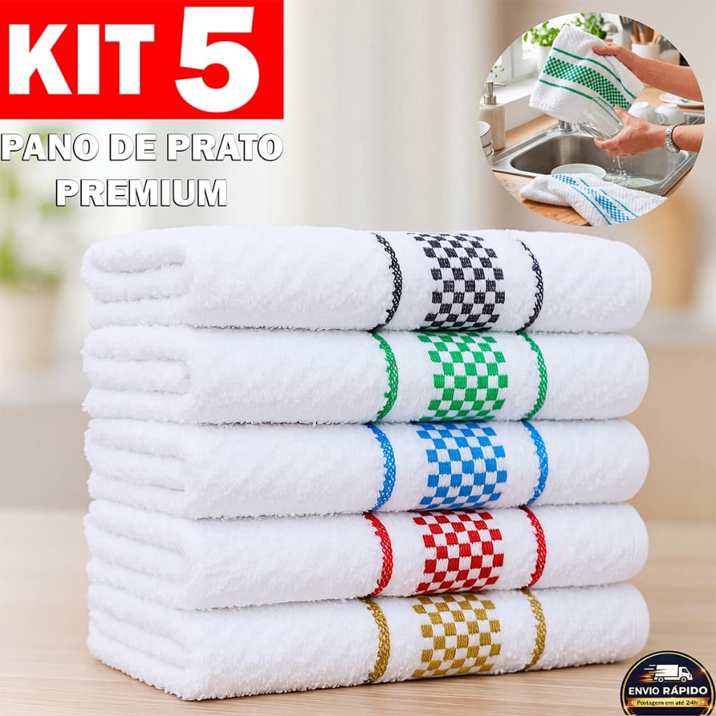Kit 5 Panos de Prato 45x70 Jacquard Premium Atoalhado Copa Toalha de Cozinha