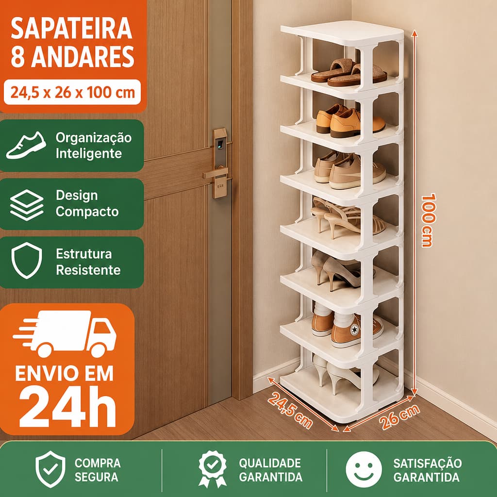 Sapateira Vertical com 8 Prateleiras Organizador de Sapatos Multiuso Resistente para Quarto Entrada Casa