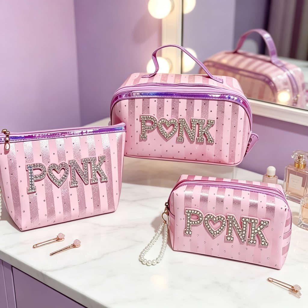Necessaire de Beleza Detalhe Pérola Conjunto 3 Peças Organizador de Cosméticos Estiloso