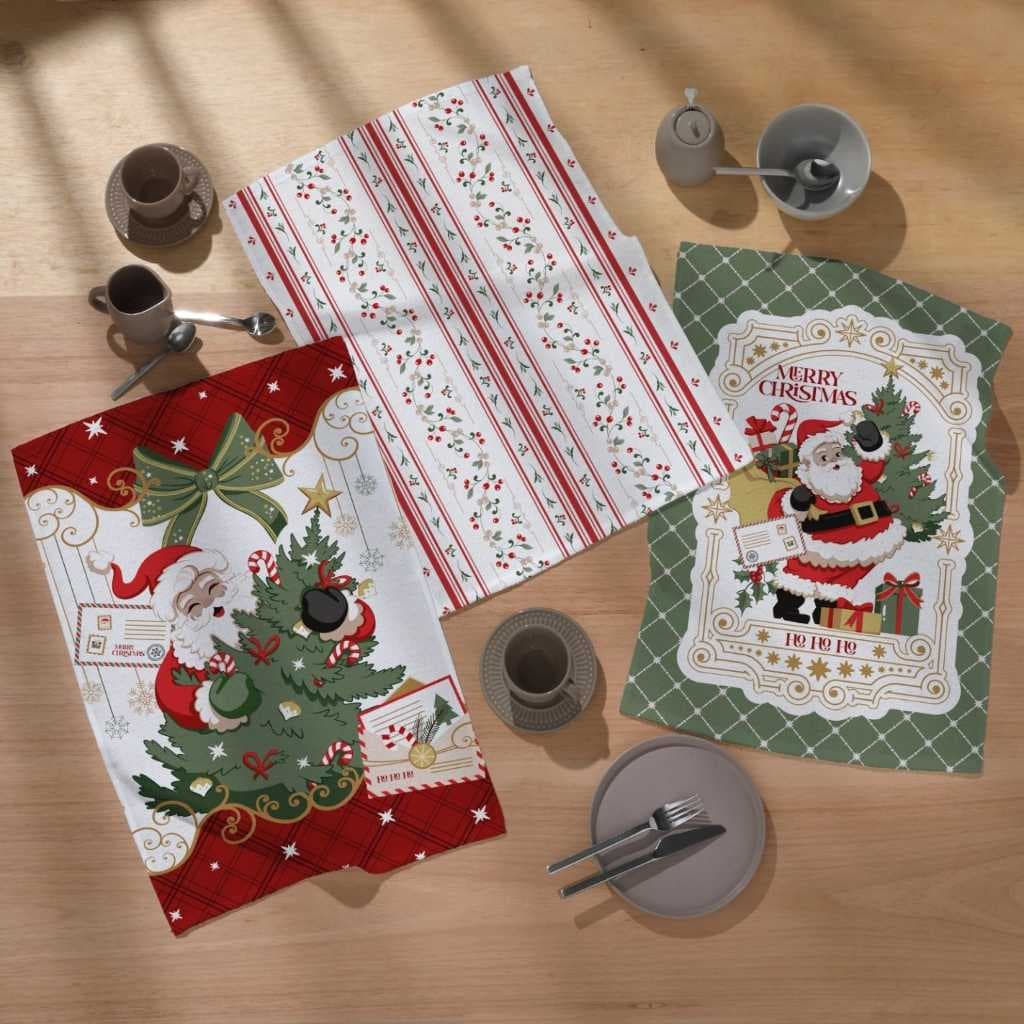 Kit Pano de Prato de Natal 3 peças Felpudo Estampado Dohler