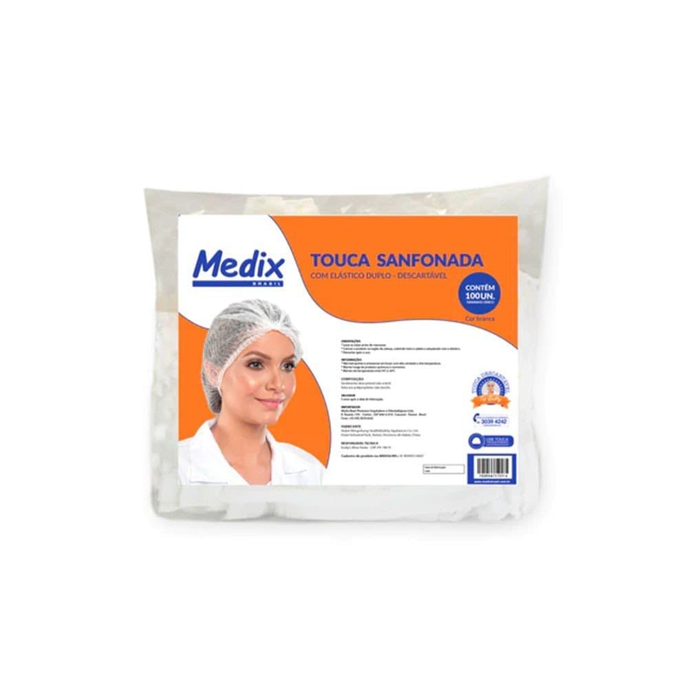 Touca Descartável Profissional Medix Brasil Polipropileno Elástico 43cm Branca