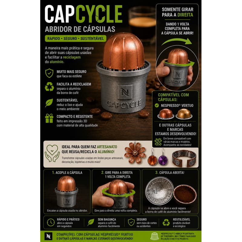 CapCycle – Abridor de Cápsulas Nespresso Vertuo