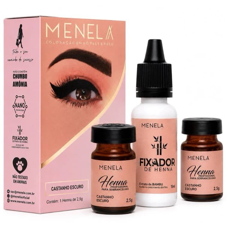 Henna Menela 2,5g + Fixador 15ml  Sobrancelha Cobertura Uniforme Profissional Kit