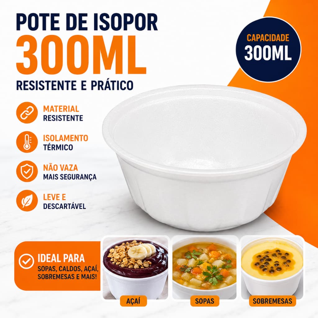 Pote Potinho Isopor Ultratherm Térmico 300ml Resistente Mantém a Temperatura Quente e Gelada