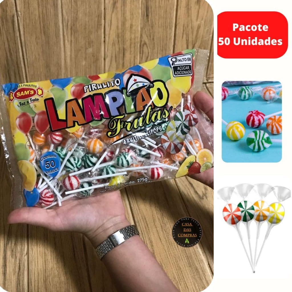Pirulito Lampião Colorido de Frutas Pacote com 50 unidades 275 gramas