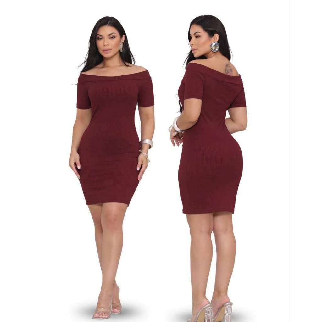 Vestido Ciganinha Feminino Ombro A Ombro Canelado Tubinho Curto Moda Verão