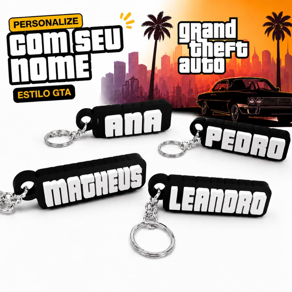 Chaveiro Nome Personalizado Estilo GTA em Impressão 3D