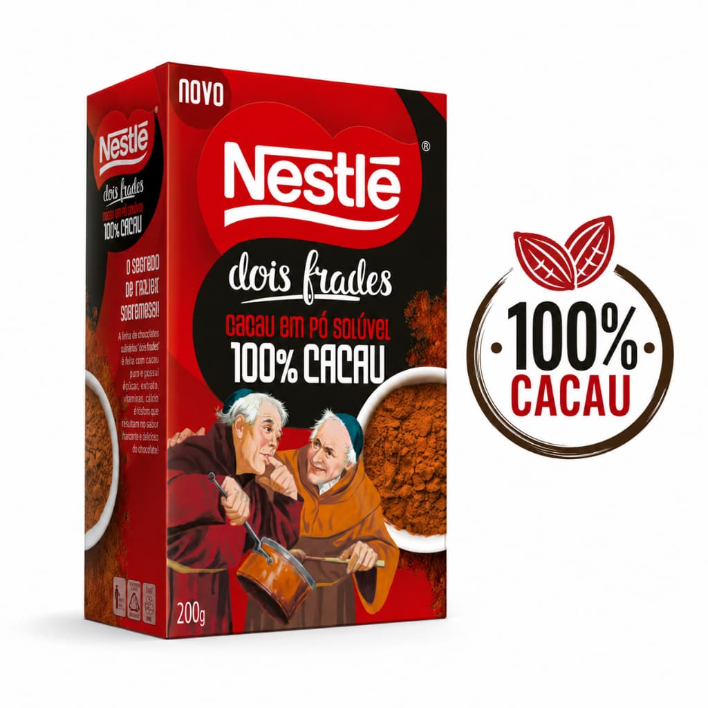 Chocolate Puro Cacau 100%  Chocolateria Pó Solúvel Dois Frades Nestlé 200g Sem Açúcar Sabor Intenso