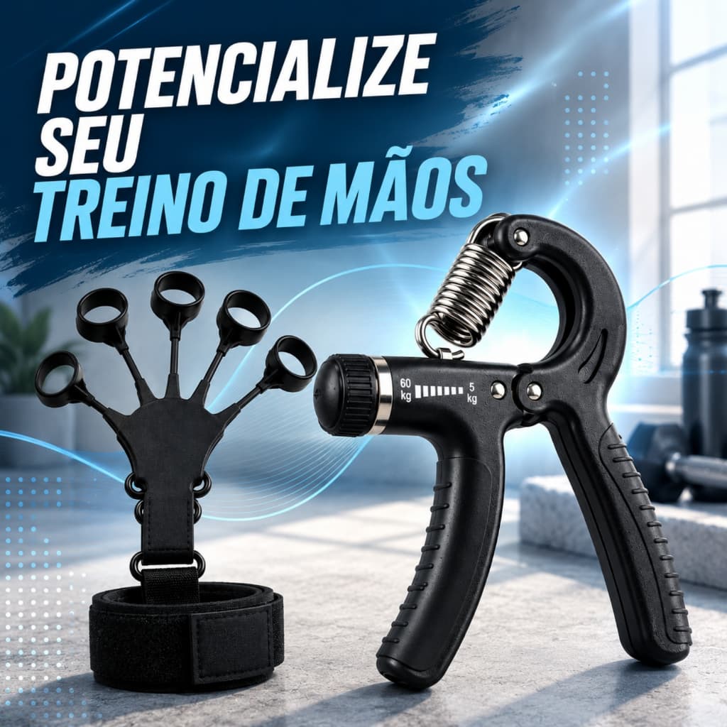 Kit Hand Grip Ajustável 5 a 60kg com Exercitador de Dedos Mãos Punho Antebraço Fisioterapia Academia