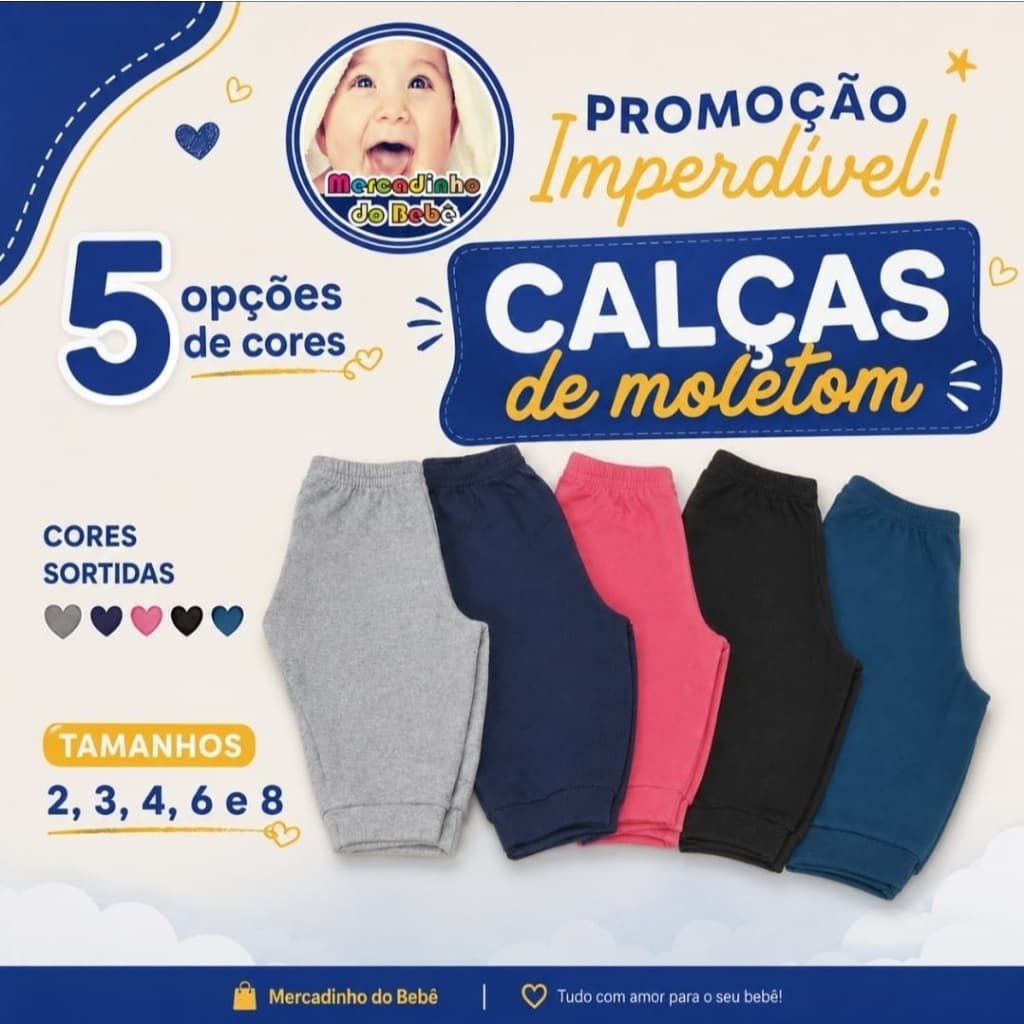 Kit 6 peças de calças de moletom flaneladas e com punho unissex
