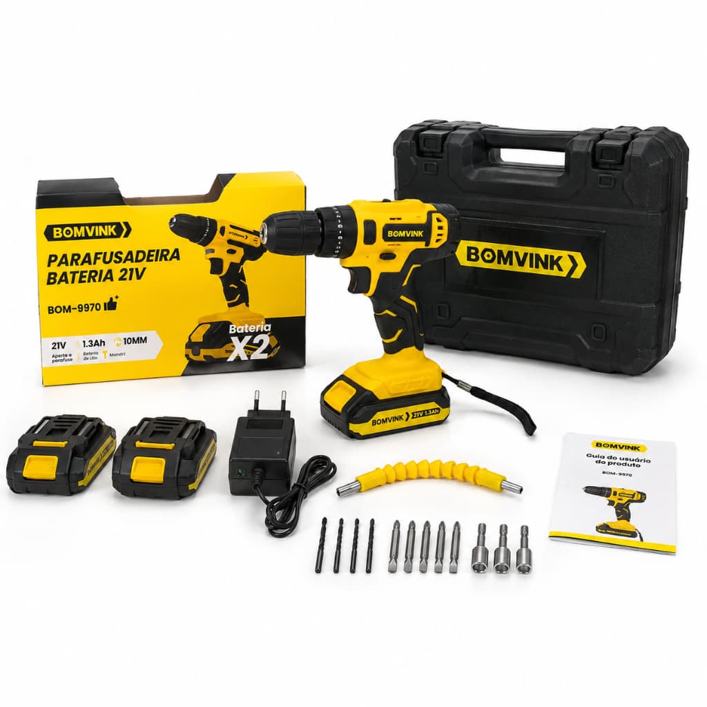 Parafusadeira furadeira 24V Kit Completo Maleta Bateria Acessórios