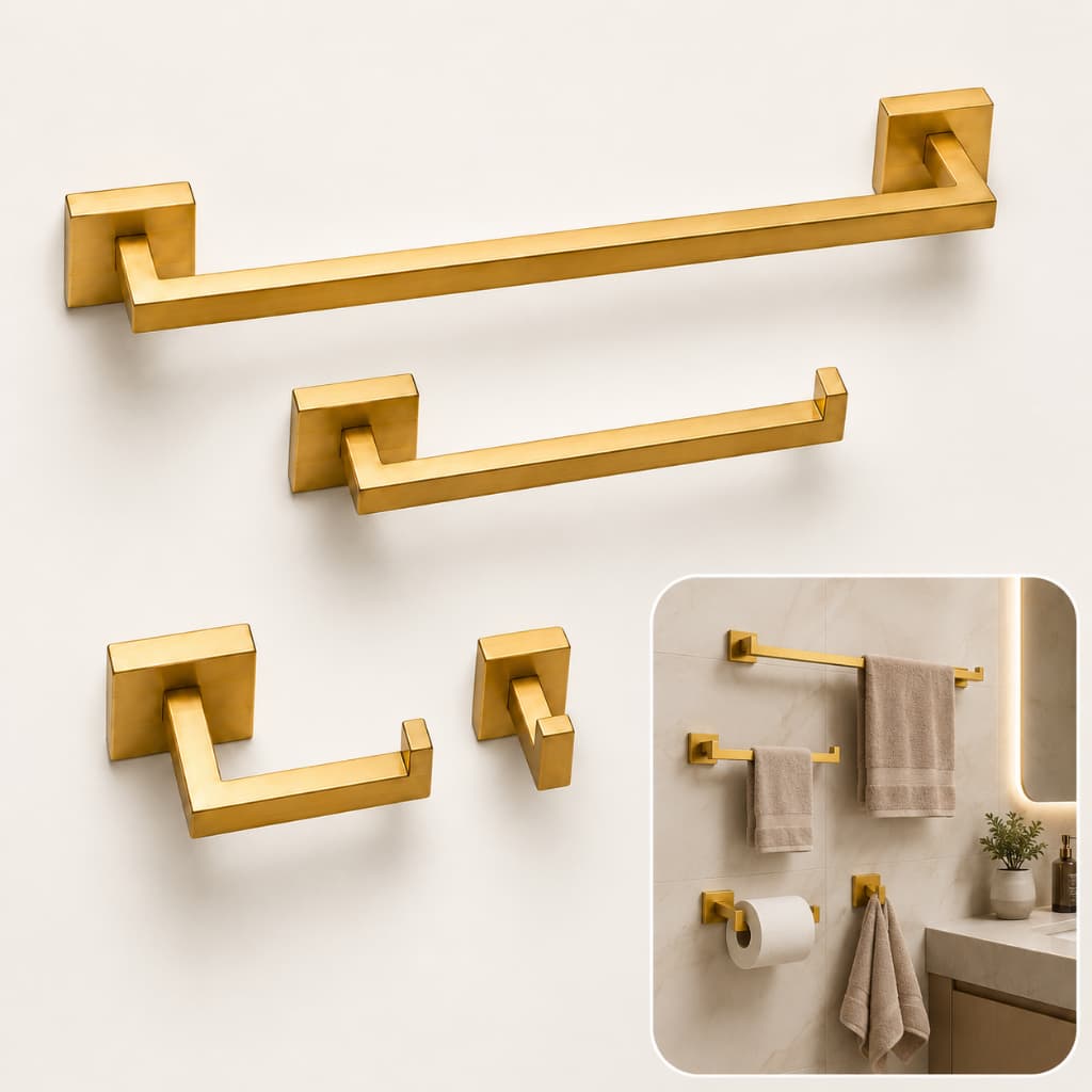 Kit Acessórios Para Banheiro Toalheiro Luxo 4 Peças Lavabo Porta Toalha