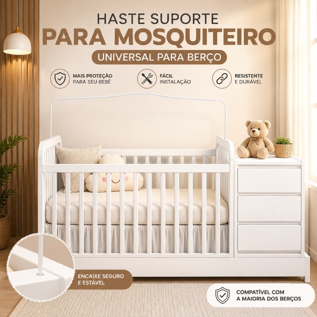 Suporte Arco Mosquiteiro Infantil Universal Branco Berço