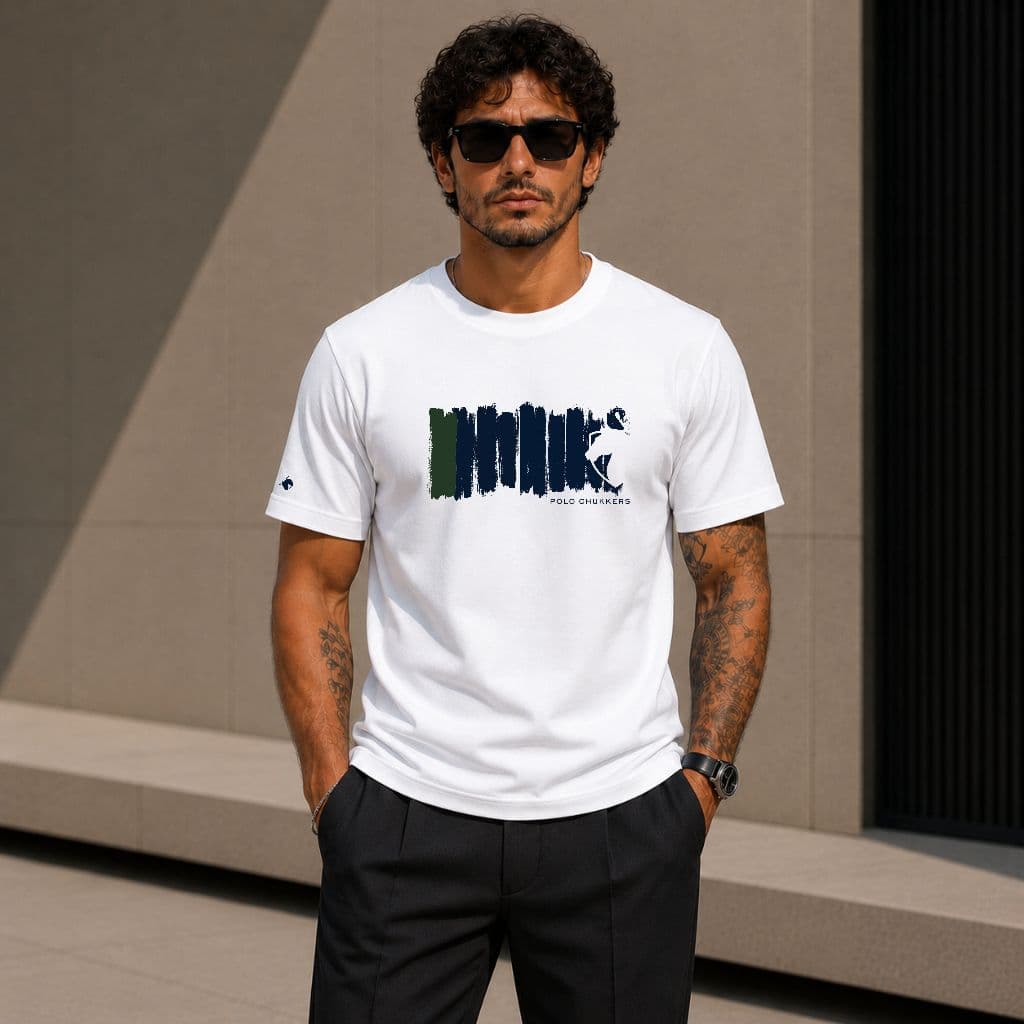 Camisa Camiseta Masculina Polo Chukkers Alto Estilo Confortável 100% Algodão Premium Cores Branco estampa cavalo
