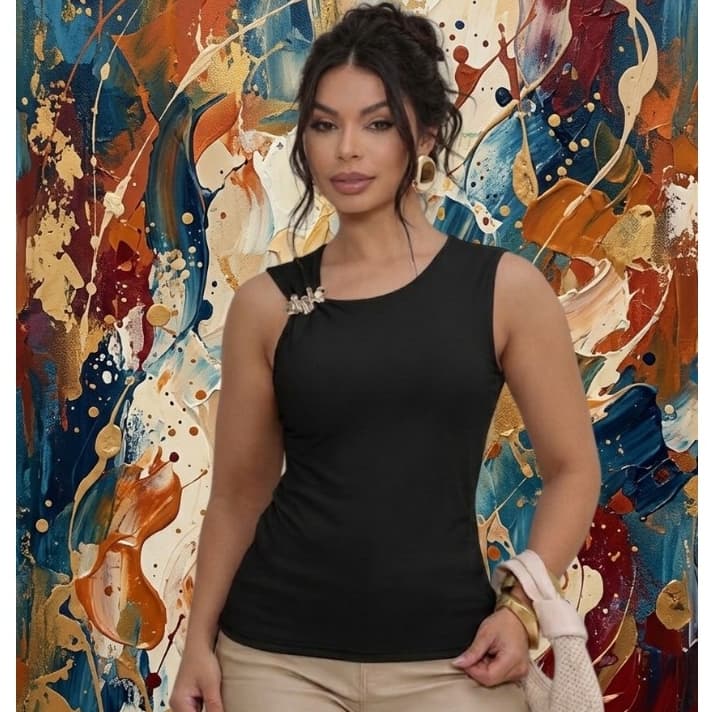 Blusa Feminina Elegante Suplex com Fivela Dourada Casual Social Tendencia
