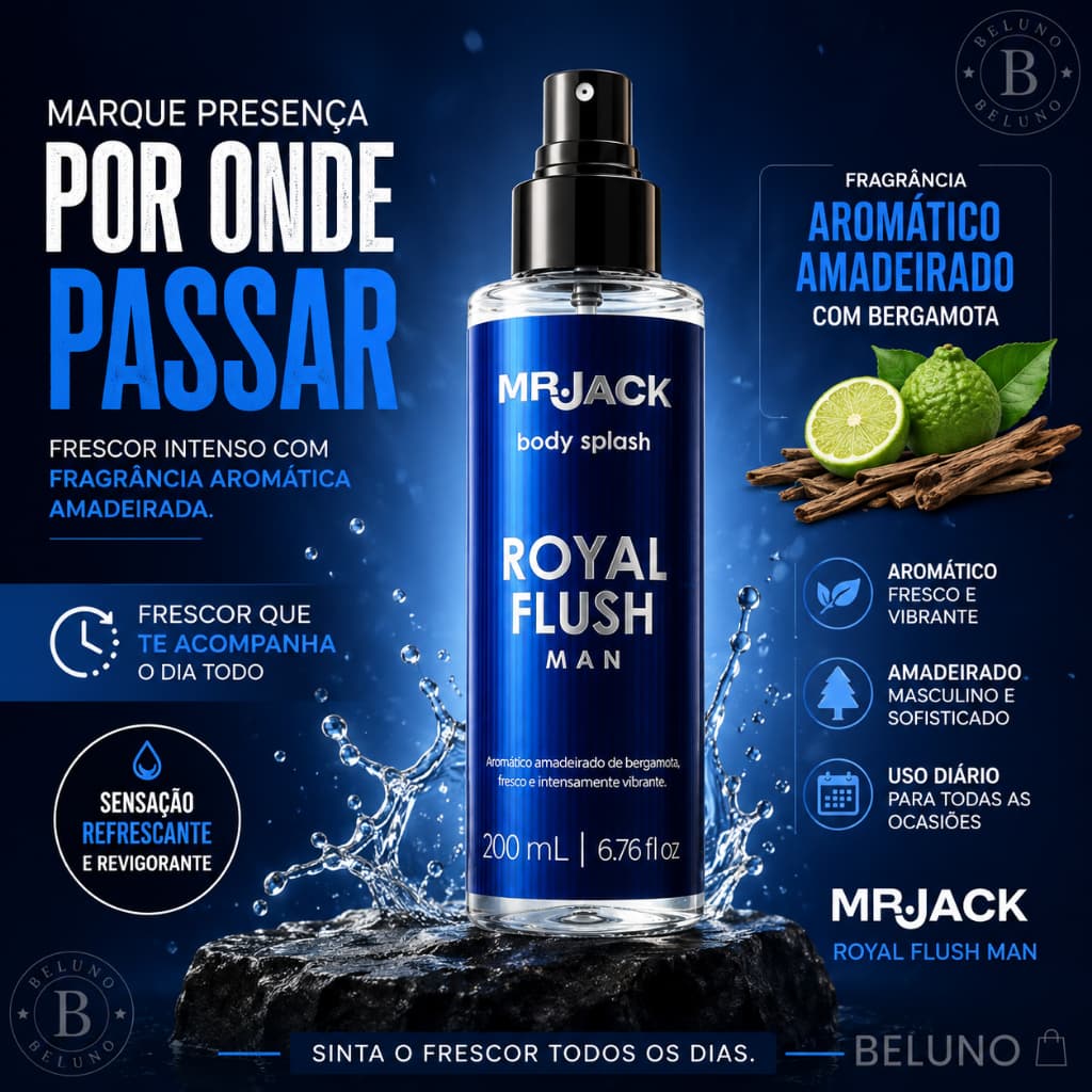 Body Splash Mr. Jack Royal Flush Man Corporal 200ml Aromático Amadeirado Homens Pai Masculino