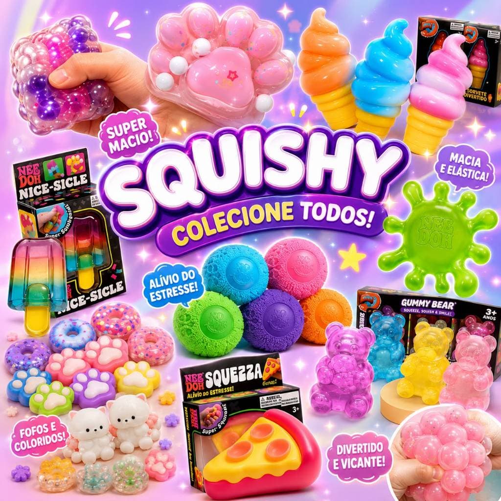 Squishy Antiestresse Diversos Modelos Pizza Donut Bear Paw Ice Cream Cube Brinquedo Sensorial