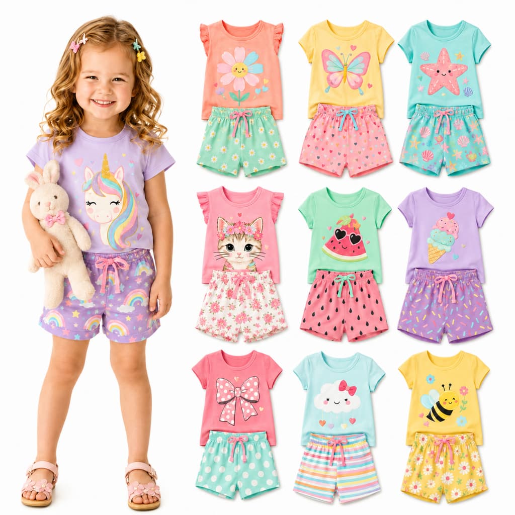 Kit Sortido 2 ou 10 Peças de Roupas Infantil Menina Verão Conjuntos Infantil Menina Verão Bebê Entrega Rápida