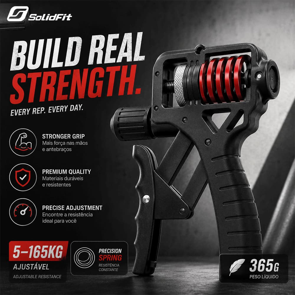 SolidFit Fortalecedor de Mão e Antibraço Handgrip Resistente Ajustável 5-165 kg de Resistência