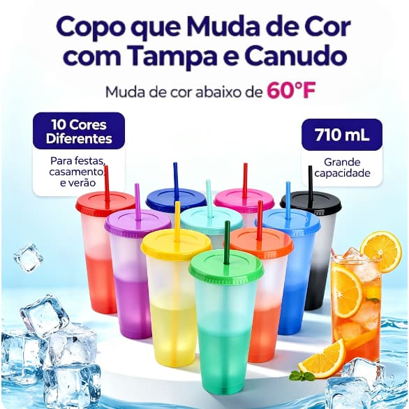 Copos de plástico reutilizáveis copos infantis que mudam de cor copos de viagem conjunto de 10 unidades em várias cores